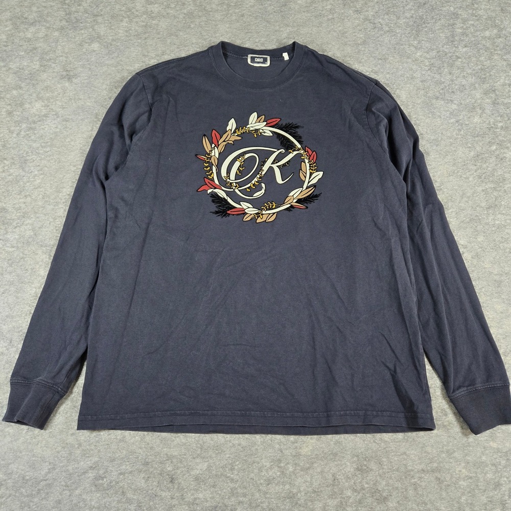 Kith Mens Navy Wreath Graphic Streetwear Long Sleeve T-Shirt Size M